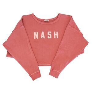 NASH Cropped Oversized Boatneck Sweatshirt Size Medium Coral Pink